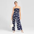 Women's Floral Print Strapless Jumpsuit - Needlework Navy S, Size: