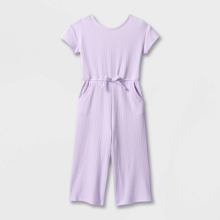 Toddler Girls' Solid Rib Short Sleeve Jumpsuit - Cat & Jack Purple