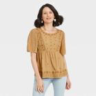 Women's Short Sleeve Round Neck Babydoll Blouse - Knox Rose Yellow