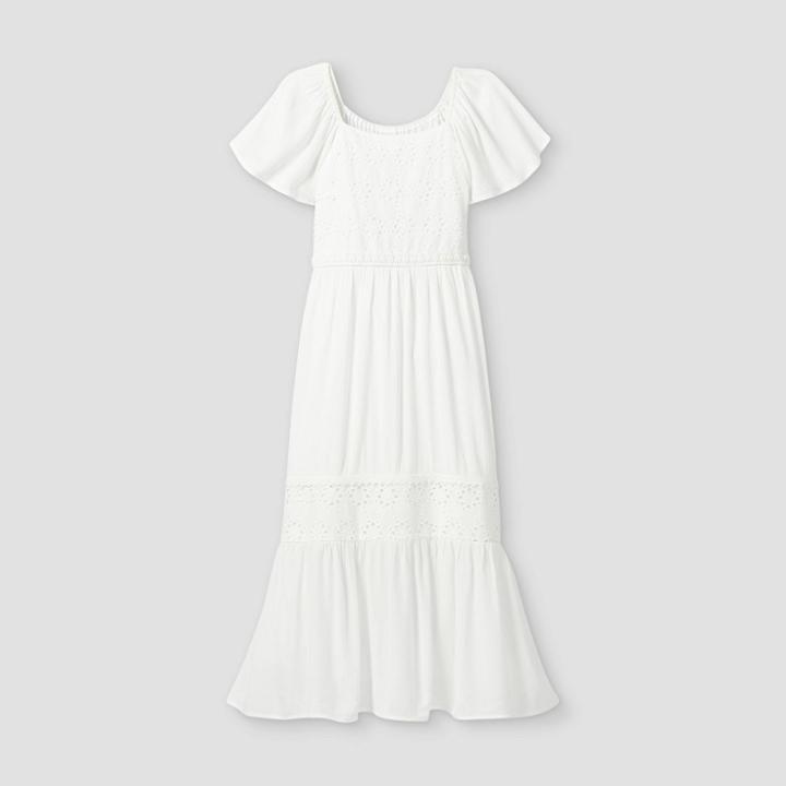 Girls' Eyelet Maxi Short Sleeve Dress - Art Class White