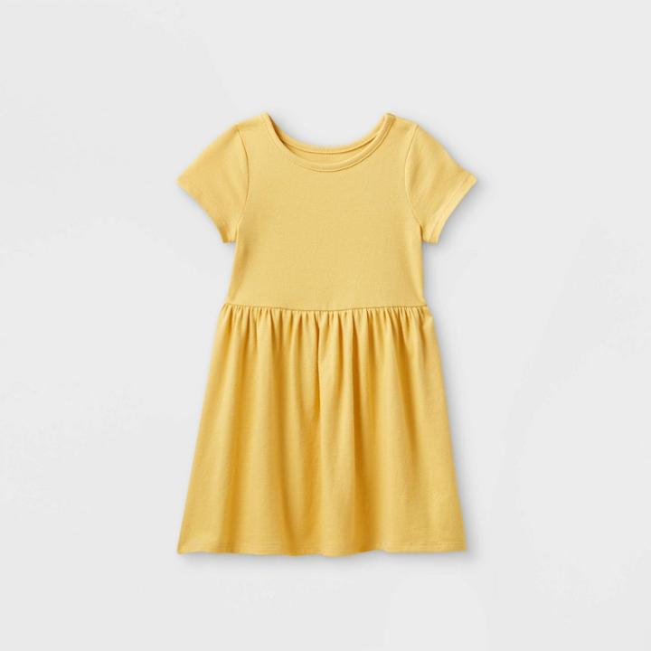 Toddler Girls' Solid Knit Short Sleeve Dress - Cat & Jack Light Yellow