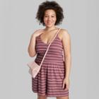 Women's Plus Size Sleeveless Smocked Top Knit Romper - Wild Fable Grape Striped 1x, Purple