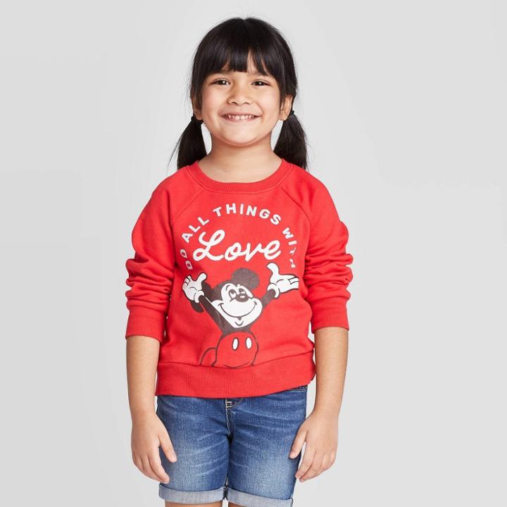 Disney Toddler Girls' All Things With Love Crew Sweatshirt - Red