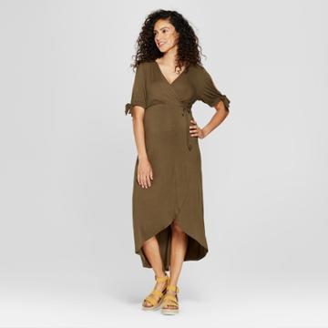 Macherie Maternity Tie Sleeve Hi Lo V-neck Dress - Ma Cherie Olive (green)