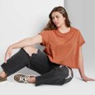 Women's Plus Size Short Sleeve Rolled Round Neck Cuff Boxy T-shirt - Wild Fable Orange