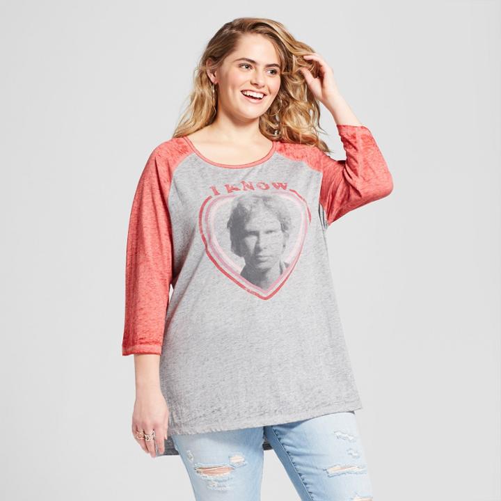 Awake Women's Star Wars Han Solo I Know Plus Size Raglan Sleeve Graphic T-shirt - Gray