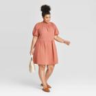 Women's Plus Size Short Sleeve Smocked Gauze Dress - Universal Thread Brown 1x, Women's,