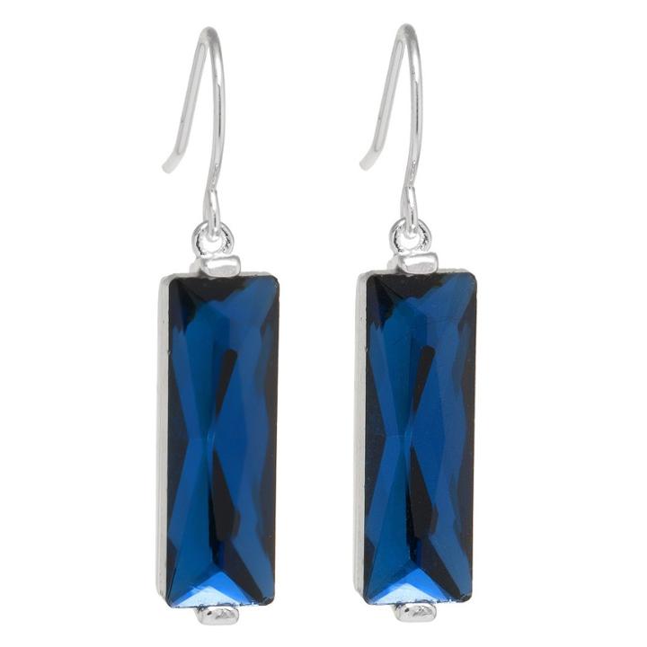 Target Silver Plated Brass Rectangular Dark Blue Crystal Drop Earrings, Girl's,