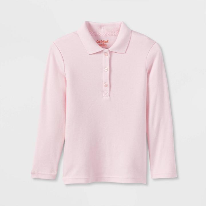 Girls' Long Sleeve Interlock Uniform Polo Shirt - Cat & Jack Rose