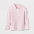 Girls' Long Sleeve Interlock Uniform Polo Shirt - Cat & Jack Rose