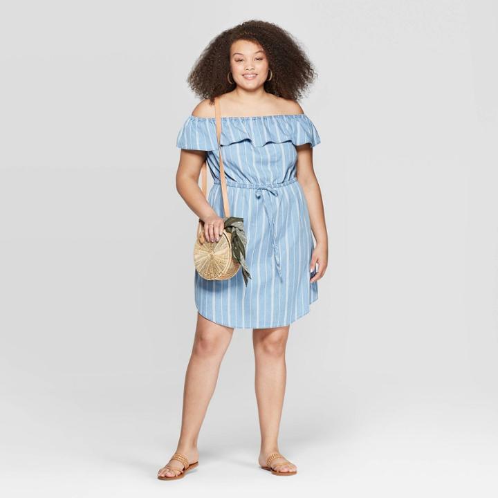Women's Plus Size Striped Strapless Denim Dress - Universal Thread Ruitan X, Blue