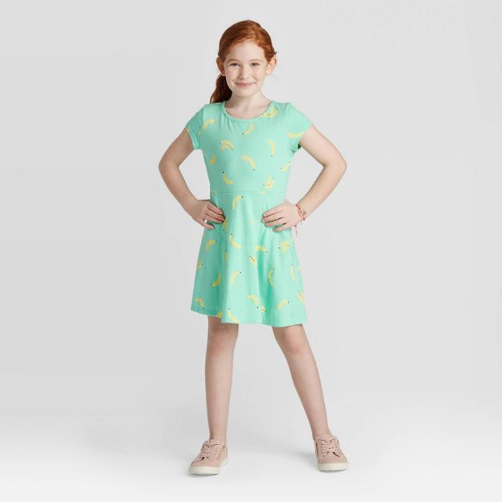 Petitegirls' Short Sleeve Banana Dress - Cat & Jack Sea Foam S, Girl's, Size: