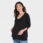 3/4 Sleeve Scoop Neck Nursing Maternity T-shirt - Isabel Maternity By Ingrid & Isabel Black