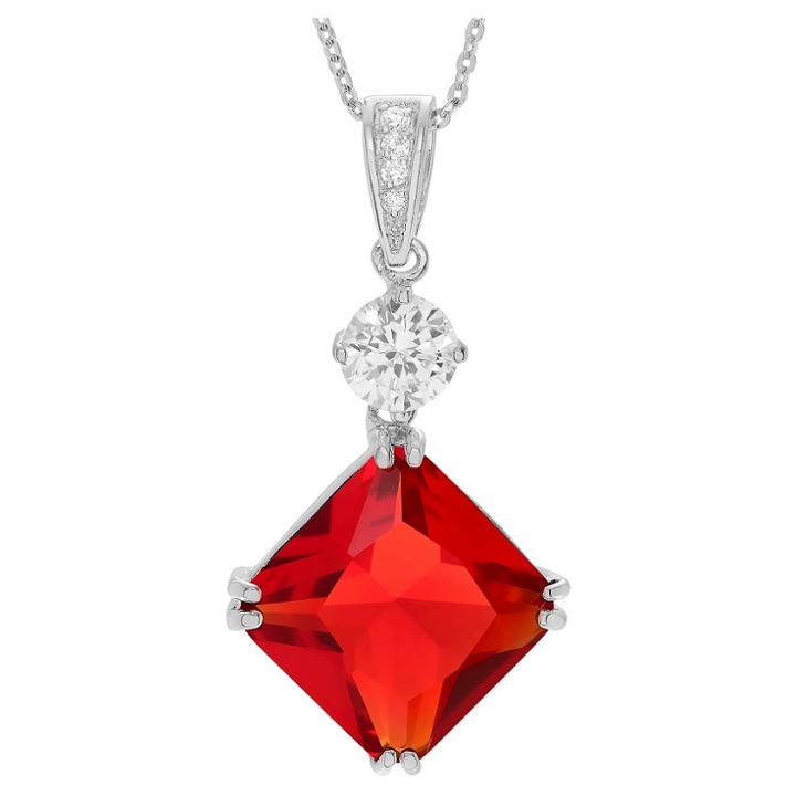 Journee Collection 57 2/5 Ct. T.w. Square-cut Cz Basket Set Pendant Necklace In Sterling Silver - Red, Girl's