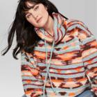 Women's Plus Size Long Sleeve Cowl Neck Sherpa Pullover Geometric Print - Wild Fable Orange/blue 1x, Women's,