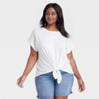 Women's Tie-front Dolman Short Sleeve T-shirt - Ava & Viv White