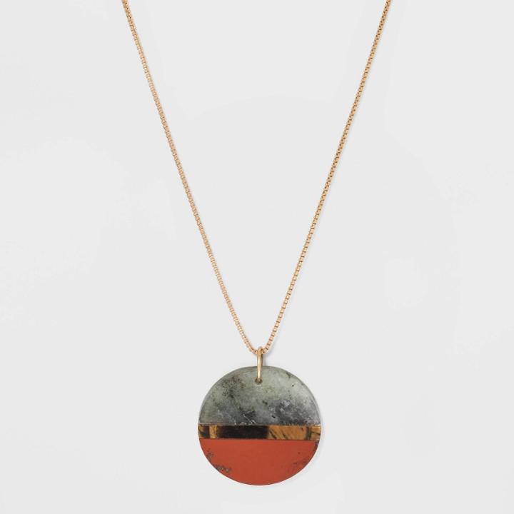 Boxed Circle With Labradorite, Tiger Eye, And Jasper Semi-precious Stones Pendant Necklace - Universal Thread Brown, Women's