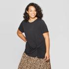 Women's Plus Size Short Sleeve Crewneck Sandwash Side Twist Top - Ava & Viv Black