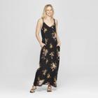 Women's Floral Print V-neck Strappy Sack Maxi Dress - Xhilaration Black/olivine