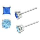 Target Women's Sterling Silver Square Sapphire Crystal Stud And Round Light Sapphire Crystal Stud