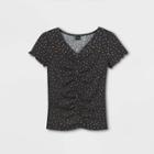 Girls' Floral Cinch Front Short Sleeve T-shirt - Art Class Black