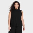 Women's Plus Size Mock Neck Ribbed Tank Top - A New Day Black