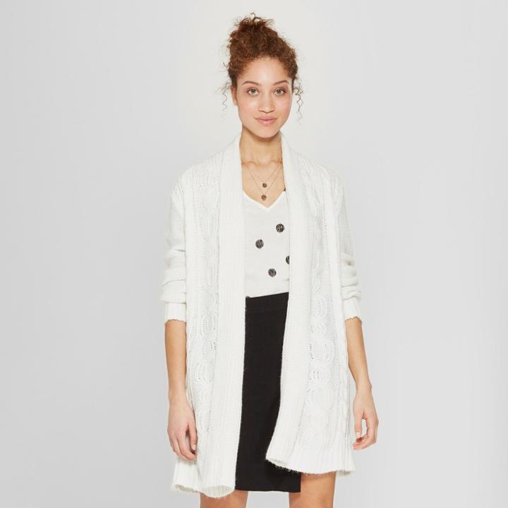 Women's Cable Open Cardigan Sweater - A New Day Cream (ivory)