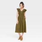 Women's Flutter Sleeveless Embroidered Dress - Universal Thread Green