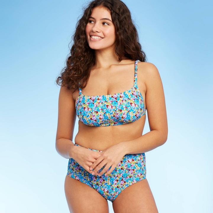 Juniors' Apron Front Bralette Bikini Top - Xhilaration Multi Floral D/dd Cup