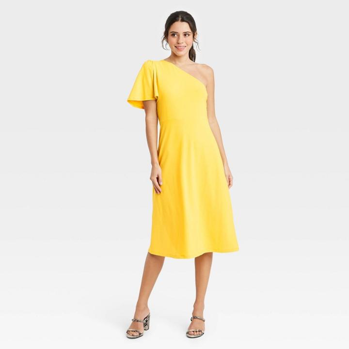 Women's Off Shoulder Puff Short Sleeve Dress - Who What Wear Yellow