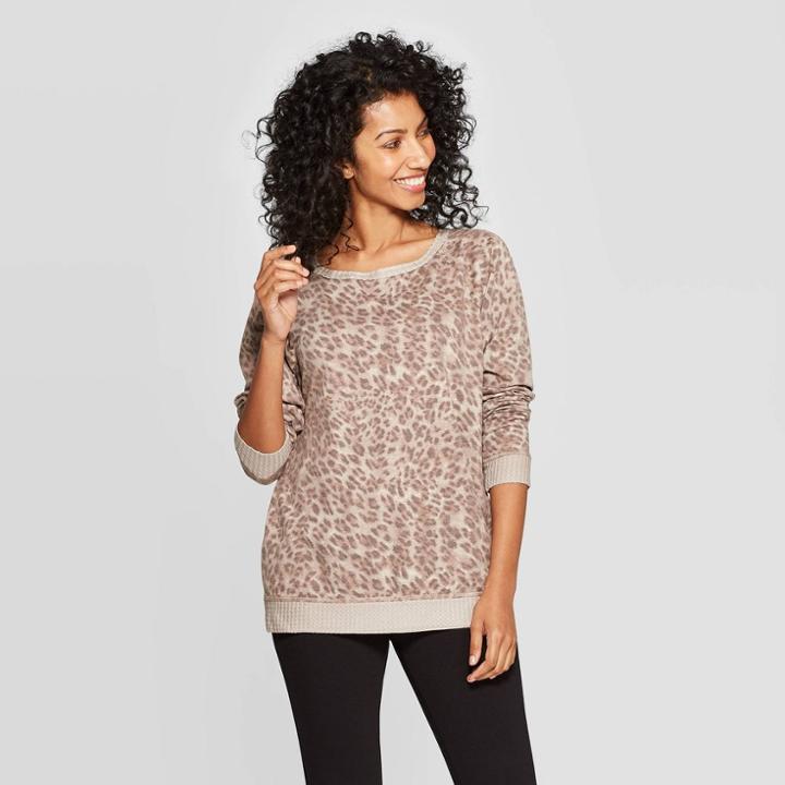 Women's Animal Print Long Sleeve Boat Neck Sweatshirt - Knox Rose Gray