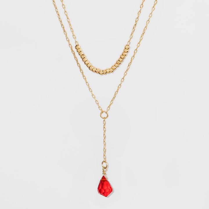 Ccbs And Hanging Stone Short Necklace - A New Day Red/gold