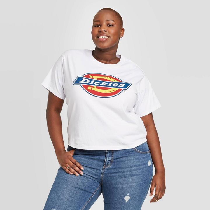Women's Plus Size Dickies Logo Boxy Short Sleeve Cropped Graphic T-shirt (juniors') - White 1x, Women's,