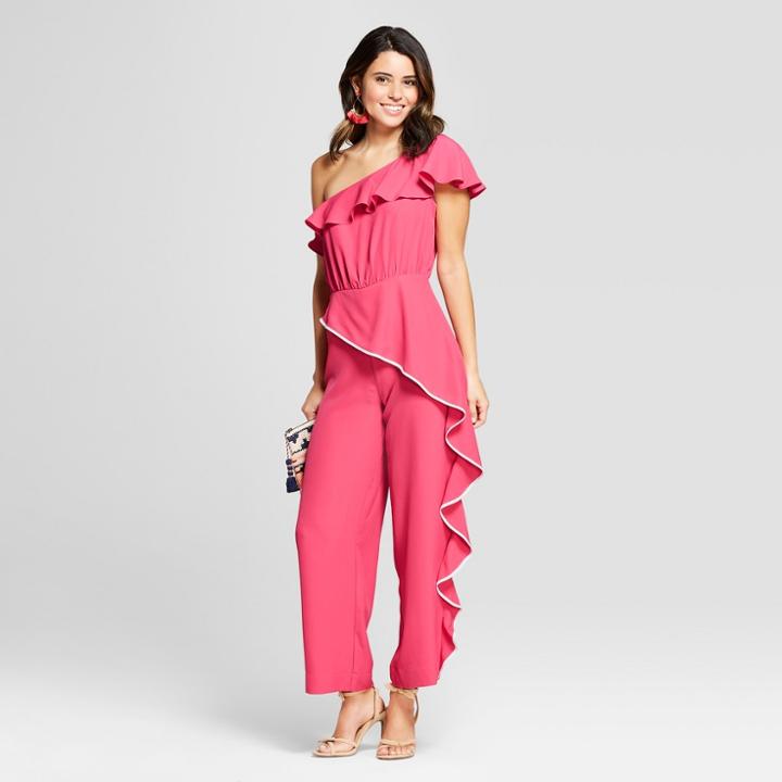 Women's Ruffle One Shoulder Jumpsuit - Xoxo (juniors') Red