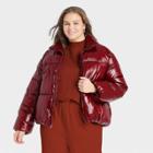 Women's Plus Size Short Puffer Jacket - A New Day Berry