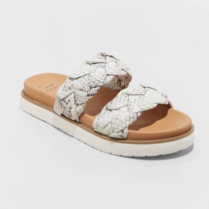 Women's Sage Snake Print Braided Footbed Sandals - A New Day Gray