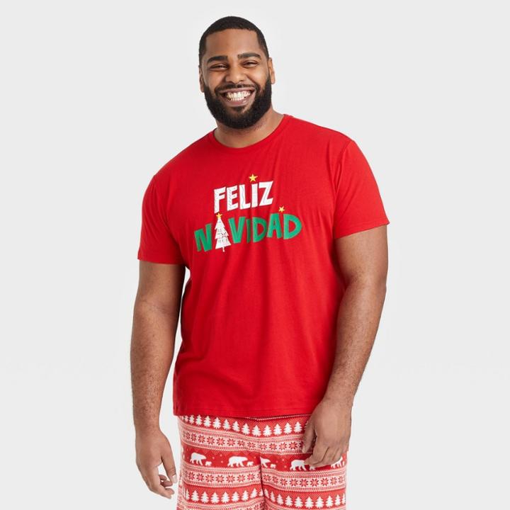 Men's Big & Tall Feliz Navidad Matching Holiday Pajama T-shirt - Wondershop Red