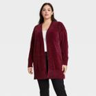 Women's Plus Size Open Neck Chenille Cardigan - Ava & Viv Dark Red X