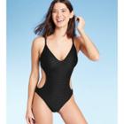 Shade & Shore Women's Textured Monokini One Piece Swimsuit - Shade&shore Black