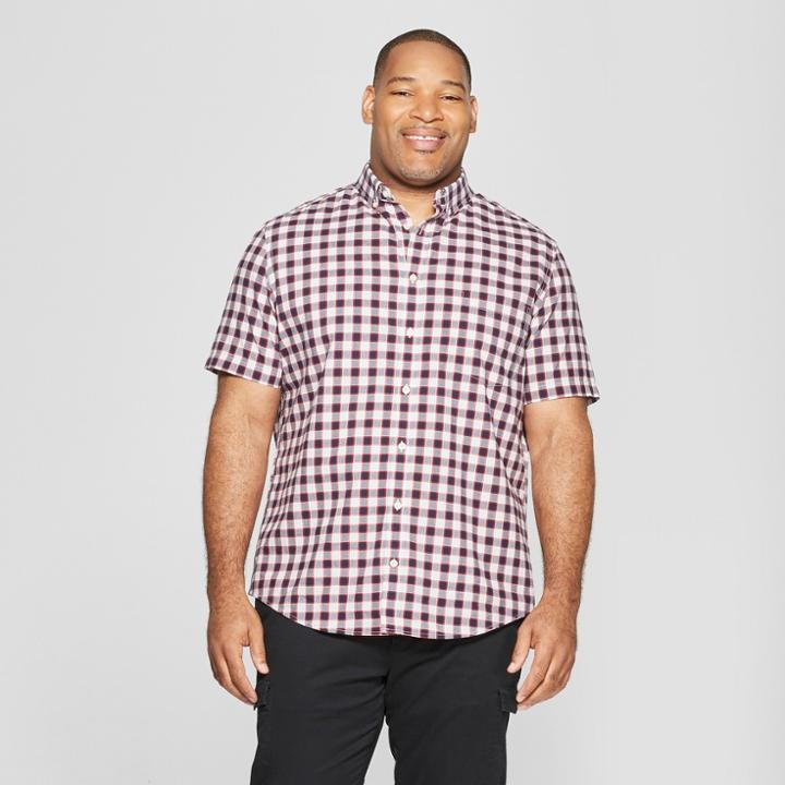 Target Men's Tall Plaid Standard Fit Short Sleeve Poplin Button-down Shirt - Goodfellow & Co Brigadier Navy