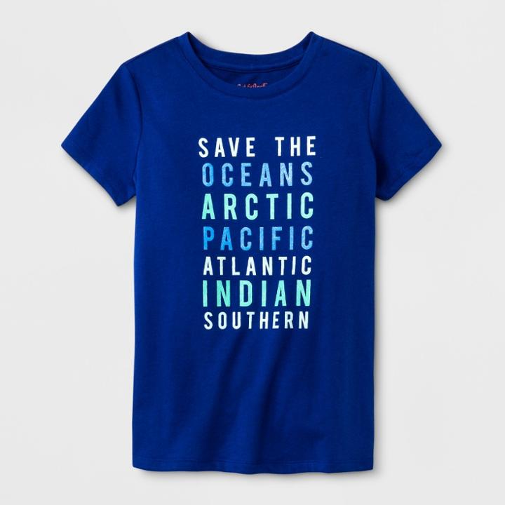 Girls' Save The Oceans Graphic Short Sleeve T-shirt - Cat & Jack Blue