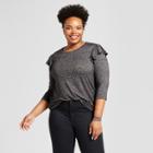 Women's Plus Size Ruffle Shoulder T-shirt - Ava & Viv Charcoal X, Grey