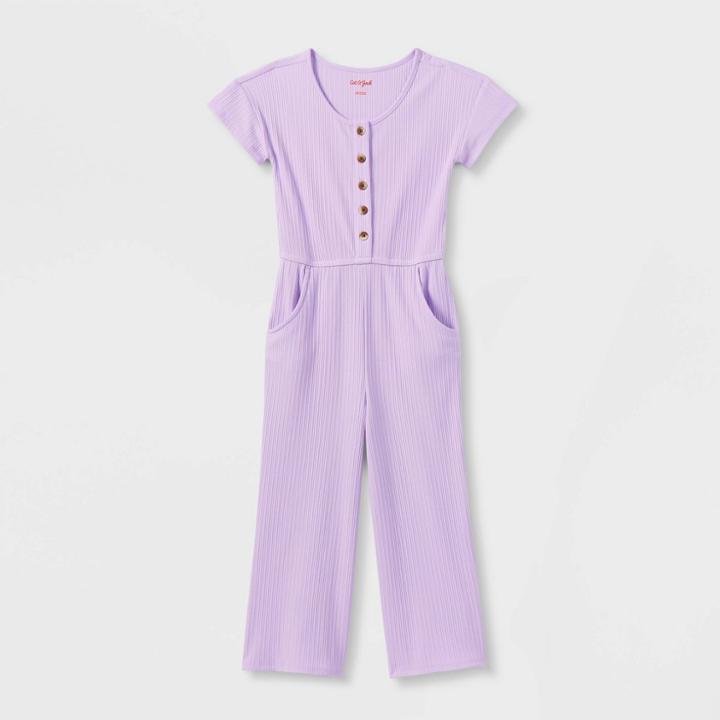 Girls' Short Sleeve Rib Jumpsuit - Cat & Jack Dusty Violet Xs, Dusty Purple