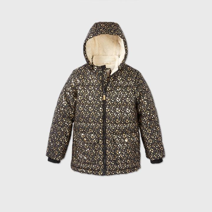 Girls' Leopard Dot Foil Puffer Jacket - Cat & Jack Black