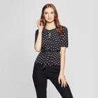 Women's Polka Dot Short Sleeve Knot Front Top - Lily Star (juniors') Black/white