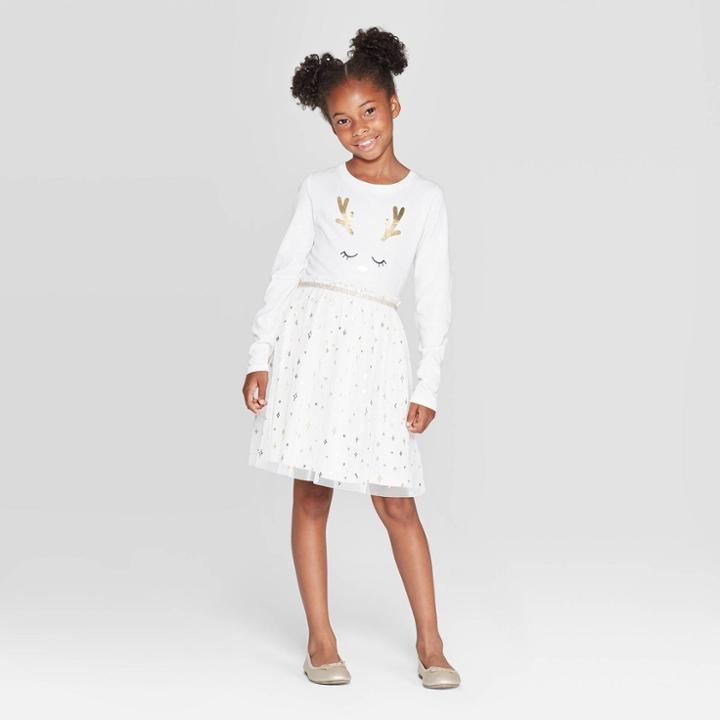 Girls' Sparkly Time Of The Year Christmas Dress - Cat & Jack Red S, Girl's,