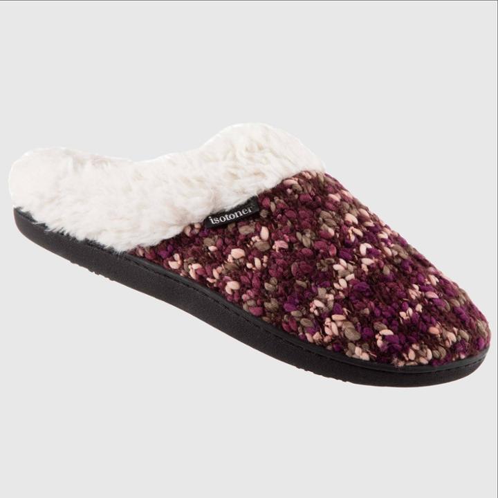 Isotoner Women's Sweater Knit Amanda Hoodback Slippers - Berry Red