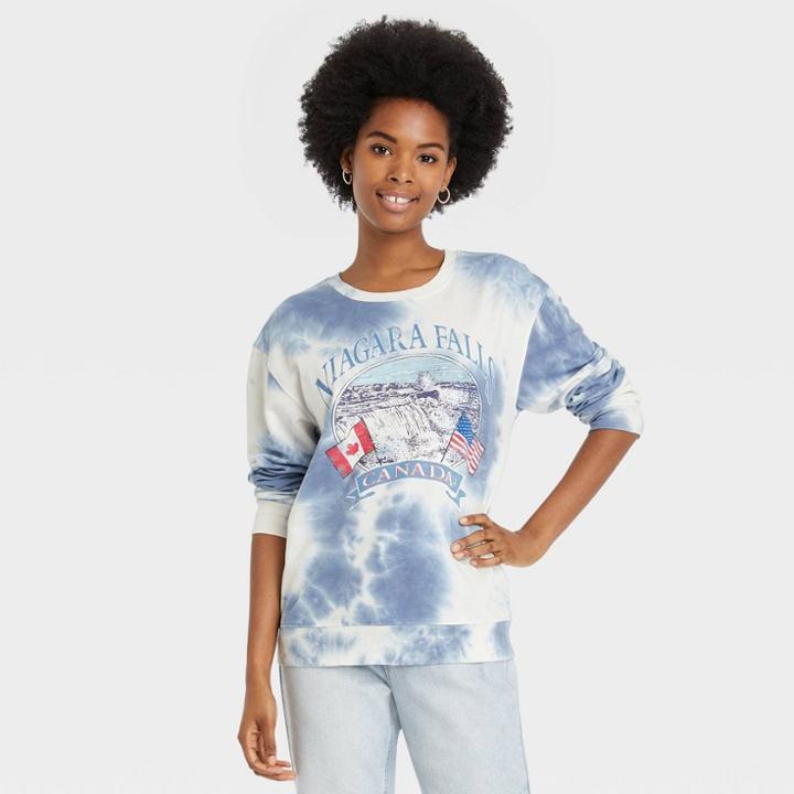 Fifth Sun Women's Niagra Falls Graphic Sweatshirt - Blue Tie-dye
