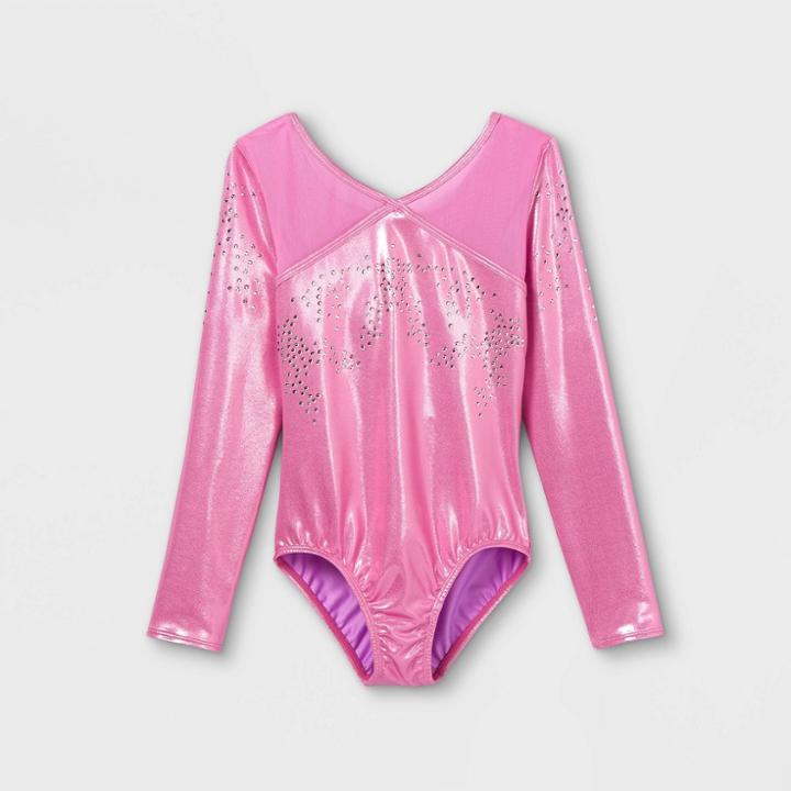 Girls' Shimmer Gymnastics Long Sleeve Leotard - Cat & Jack Pink