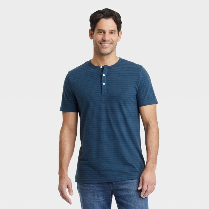 Men's Standard Fit Short Sleeve Henley Shirt - Goodfellow & Co Blue